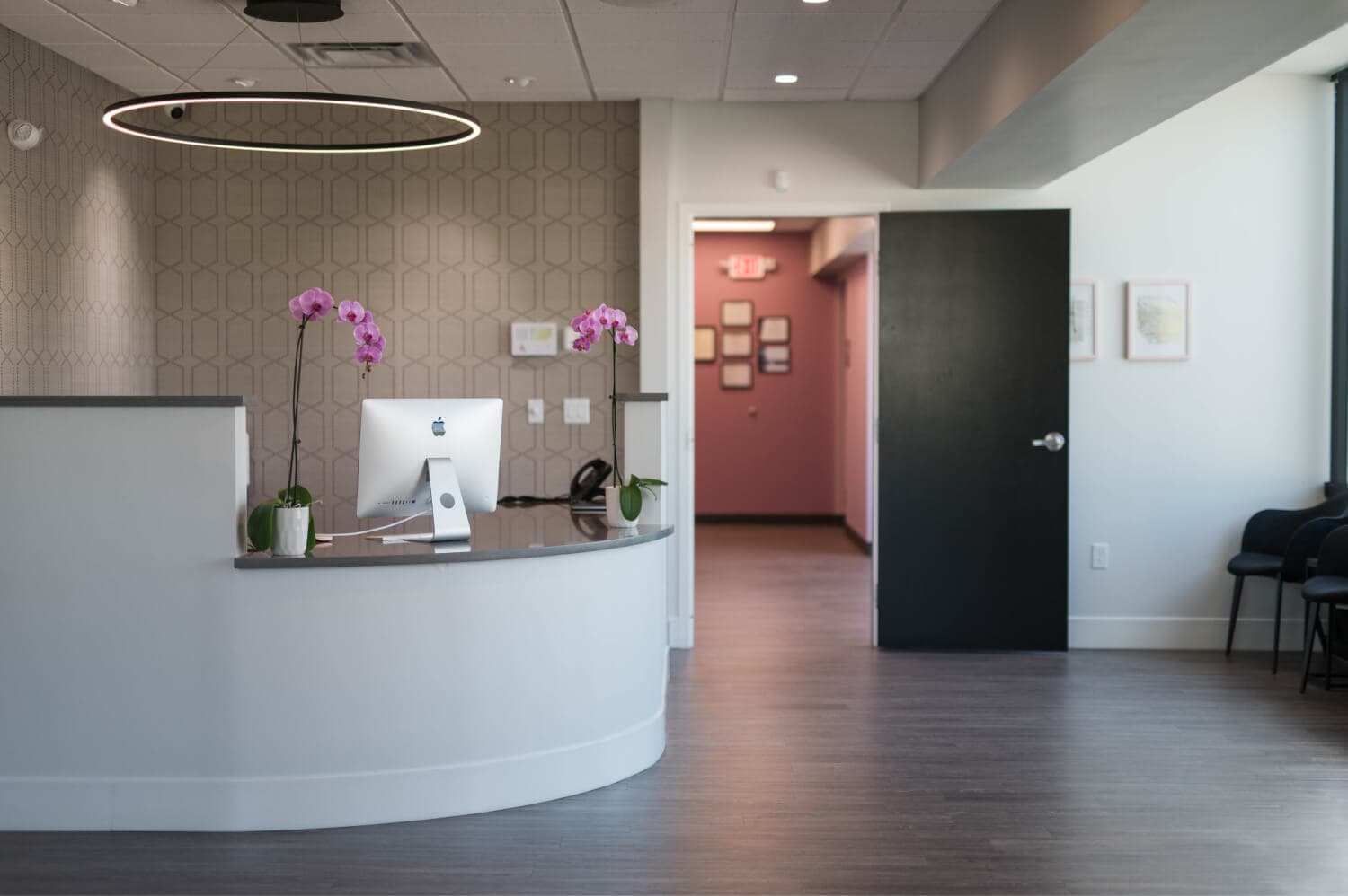 Modern reception area at St. Petersburg Skin & Laser