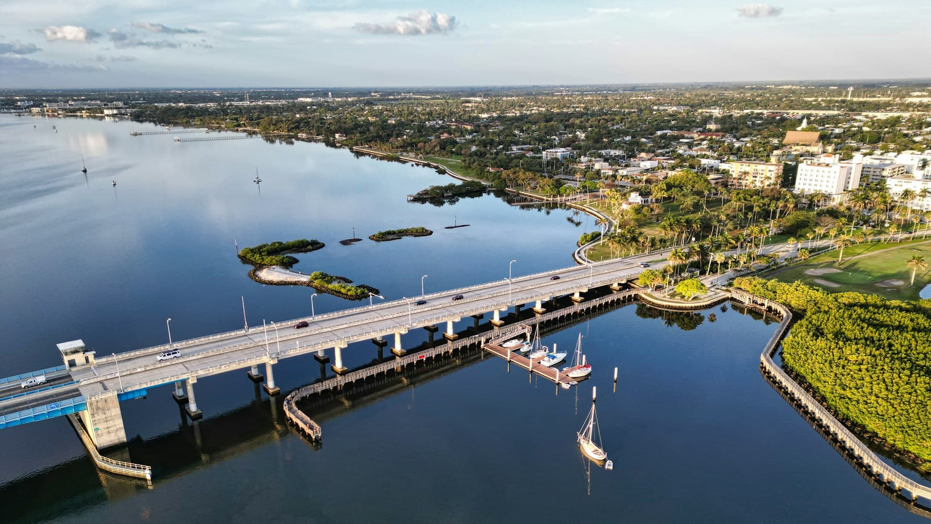 Beautiful aerial view of St. Petersburg, Florida waterfront and bridge